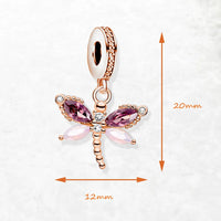 925 Sterling Silver Dragonfly Rose Gold Hanging Charm - 2 Options