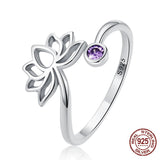 925 Sterling Silver Lotus Flower Adjustable Ring