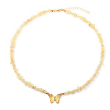Butterfly Crystal and Stone Chip Necklace - 12 Colours