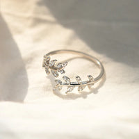 925 Sterling Sliver Simple CZ Delicate Leaf Open Ring - 2 Options