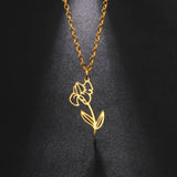Stainless Steel Birth Flower Necklace - 2 Colours - 12 Options