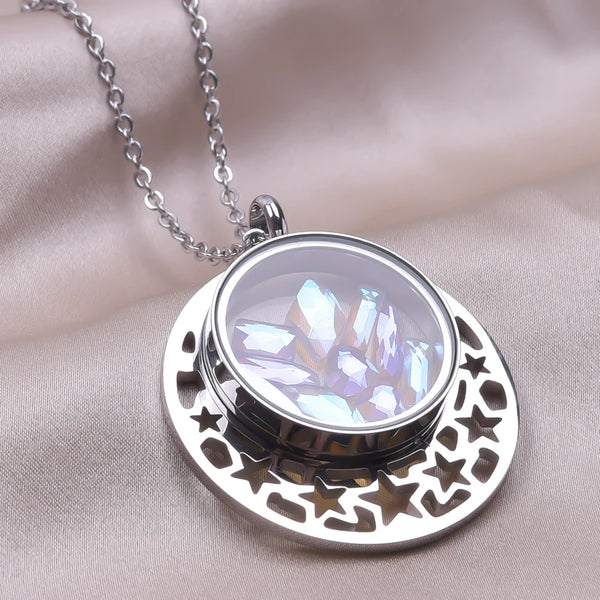 Stainless Steel Round Stars Floating Charm Necklace