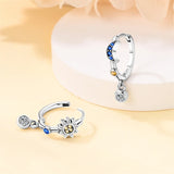 925 Sterling Silver Sun and Moon Dangle CZ Earrings