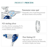 925 Sterling Silver Blue CZ Hummingbird Hoop Earrings