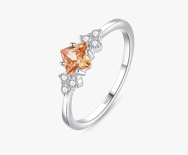 925 Sterling Silver Geometric Champagne & Clear Ring