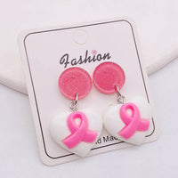 Fashion Pink Heart Ribbon Drop Earrings - 2 Options
