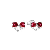 925 Sterling Silver Red Bow Matching Necklace Ring Earrings
