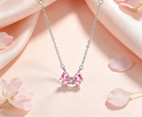 925 Sterling Silver Sweet Pink Bow CZ Necklace