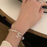 925 Sterling Silver Cute Bow and Pearl Bracelet