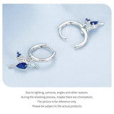 925 Sterling Silver Blue CZ Hummingbird Hoop Earrings