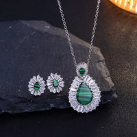 Fashion Droplet Natural Stone & Zircon Necklace/Earrings Set