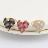 Fashion Big Heart Crystal Adjustable Ring - 3 Colours
