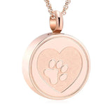 Stainless Steel Pawprint Heart Cremation Urn Locket Necklace - 3 Options