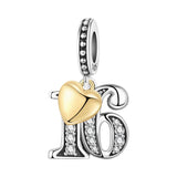 925 Sterling Silver CZ Number Heart Hanging Charm - 24 Options
