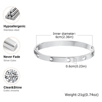 Stainless Steel Cubic Zirconia Classic CZ Bangle - 5 Options