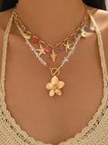 Fashion 2pc Gold Coloured Chunky Flower Sea Themed Necklace