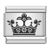 Stainless Steel Fleur De Lys Crown Italian Charm Link (Fit 9mm Bracelet)