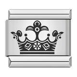 Stainless Steel Fleur De Lys Crown Italian Charm Link (Fit 9mm Bracelet)