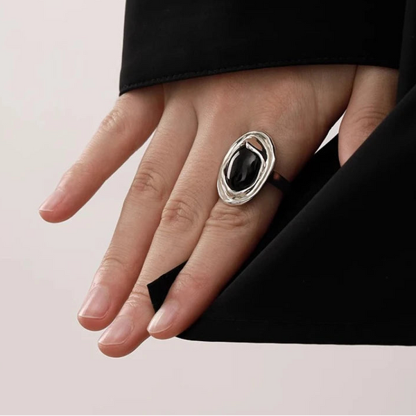 Fashion Ellipse Black Open Ring