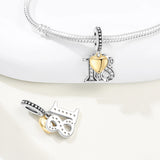 925 Sterling Silver CZ Number Heart Hanging Charm - 24 Options