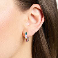 925 Sterling Silver Rainbow Stone Hoop Earrings