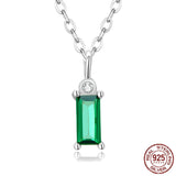 925 Sterling Silver Small Green Rectangle Cubic Zirconia Necklace