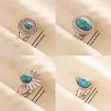 Stainless Steel Turquoise Colour Open Ring - 56 Options