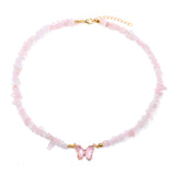 Butterfly Crystal and Stone Chip Necklace - 12 Colours