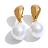 Stainless Steel Simulated Pearl Geometric Drop Earrings - 2 Options