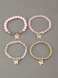 4Pcs Butterfly Beaded Bracelet Set - 7 Colours