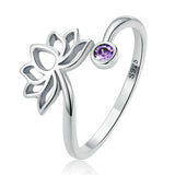 925 Sterling Silver Lotus Flower Adjustable Ring