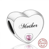 925 Silver Pink CZ Family Heart Charm - 50 Options