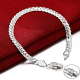 925 Sterling Silver Bracelet 6mm Flat Link Bracelet - 2 Sizes