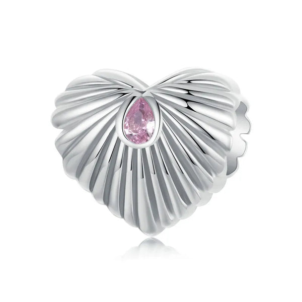 925 Sterling Silver Pink CZ Lined Heart Charm
