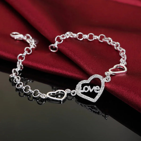 925 Sterling Silver Crystal Love Heart Bracelet