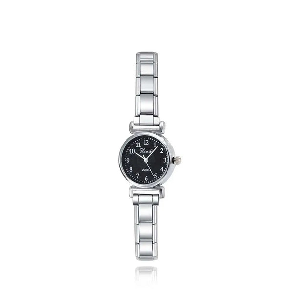 Stainless Steel White Black Round Italian Charm Watch - 2 Options