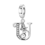 925 Sterling Silver CZ Butterfly/Letter Hanging Charm