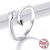 925 Sterling Hugging Hands Open Ring - 2 Colours