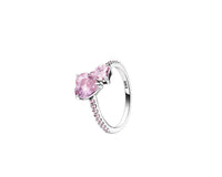 925 Sterling Silver Double Pink Heart Ring