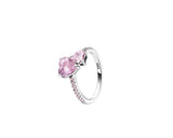 925 Sterling Silver Double Pink Heart Ring