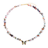 Butterfly Crystal and Stone Chip Necklace - 12 Colours