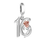 925 Sterling Silver Number Rose Hanging Charm - 10 Options