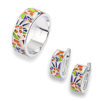 Enamel Floral Ring & Earrings Set