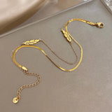 Fashion Stainless Steel Gold Leaves Double Layer Anklet