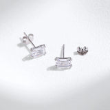 925 Sterling Silver Simple Emerald Cut CZ Stud Earrings
