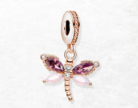 925 Sterling Silver Dragonfly Rose Gold Hanging Charm - 2 Options