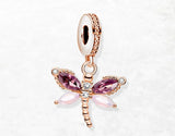 925 Sterling Silver Dragonfly Rose Gold Hanging Charm - 2 Options