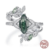 925 Sterling Silver Moss Agate Leaf Stackable Ring - 2 Options