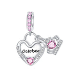 925 Sterling Silver Birthstone Heart Crown Hanging Charm - 12 options