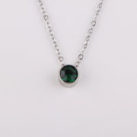 Stainless Steel Round Birthstone Pendant Necklace - 2 Colours - 12 Options